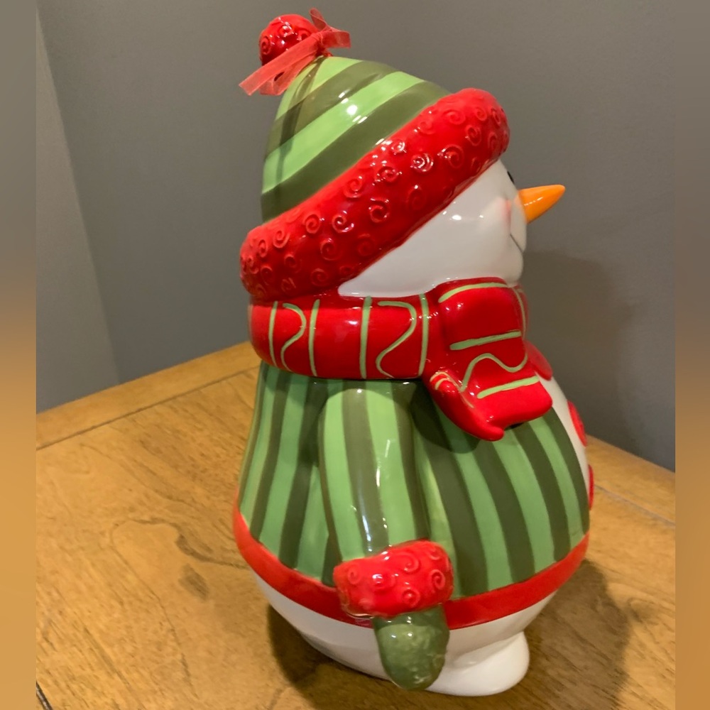 Fitz and Floyd Holiday Folk Snowman Cookie Jar, Great Condition, Adorable! - Picture 4 of 10